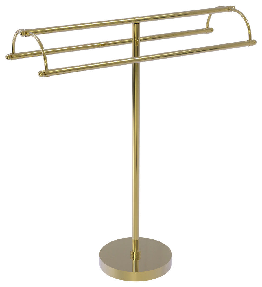Free Standing Double Arm Towel Holder, Unlacquered Brass