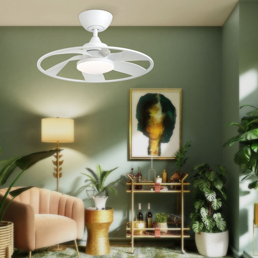 22-Inch 6-Blade LED Propeller Ceiling Fan With Remote Control and Light Kit, Matt White