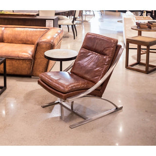 Modern Stainless Steel and Brown Leather Chair
