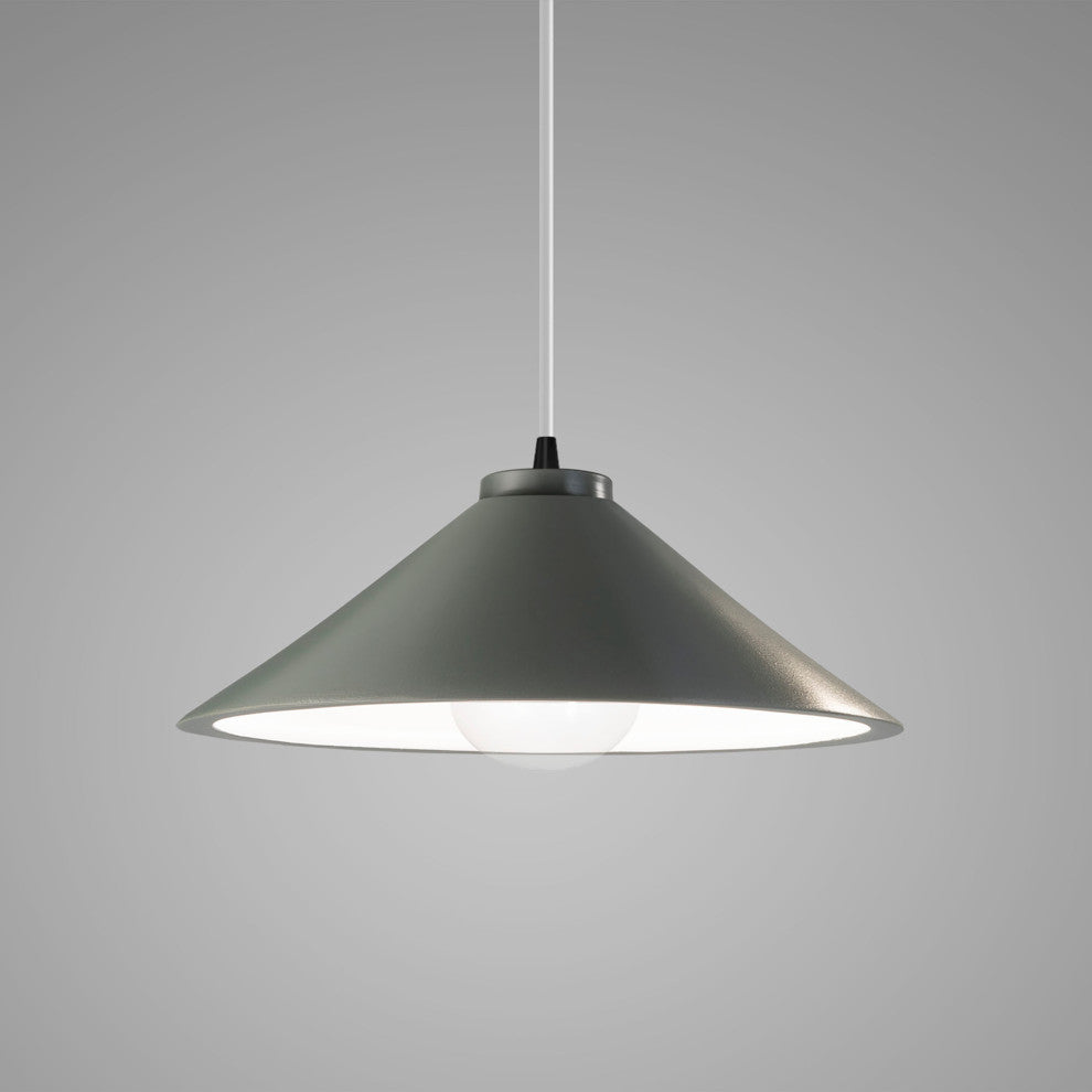 Flare Pendant, Pewter Green, Matte Black, White Cord, Incandescent