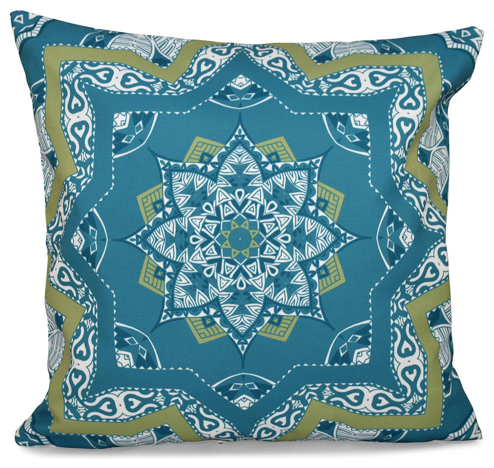 Shawl, Geometric Print Pillow, Teal, 20"x20"
