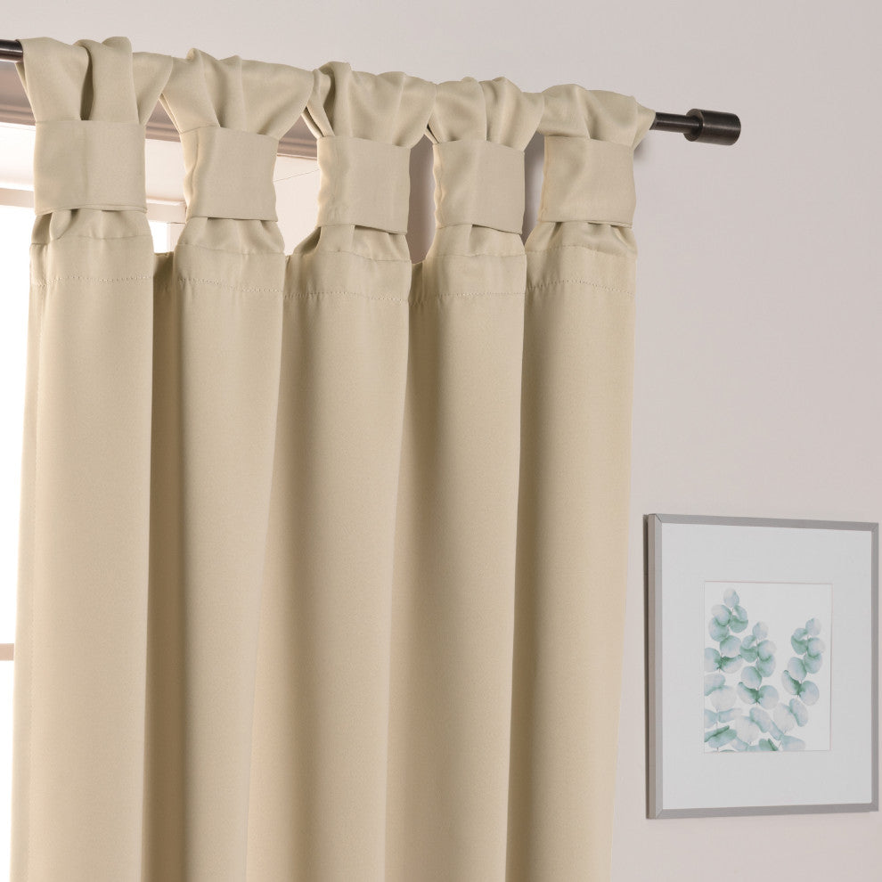 BANDTAB -Thermal Insulated Blackout Knotted Tab Curtain Set, Beige, 52" W X 63"