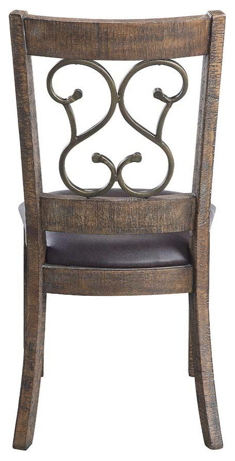 Set of 2 PU Side Chair, Black and Weathered Cherry
