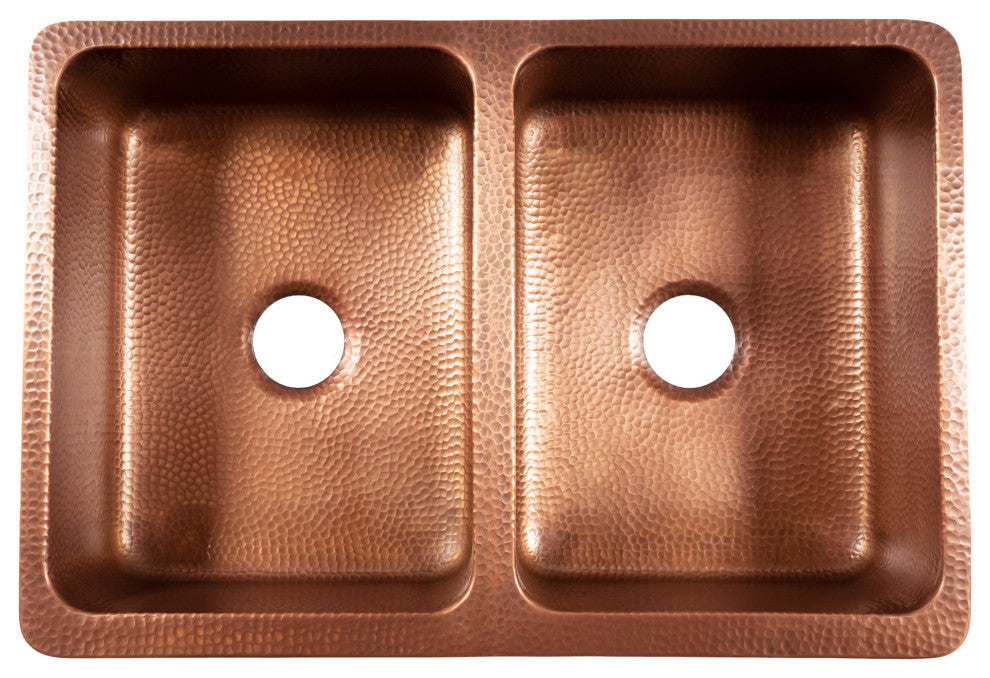 Lange Copper 32" Double Bowl Farmhouse Apron Front Undermount Kitchen Sink