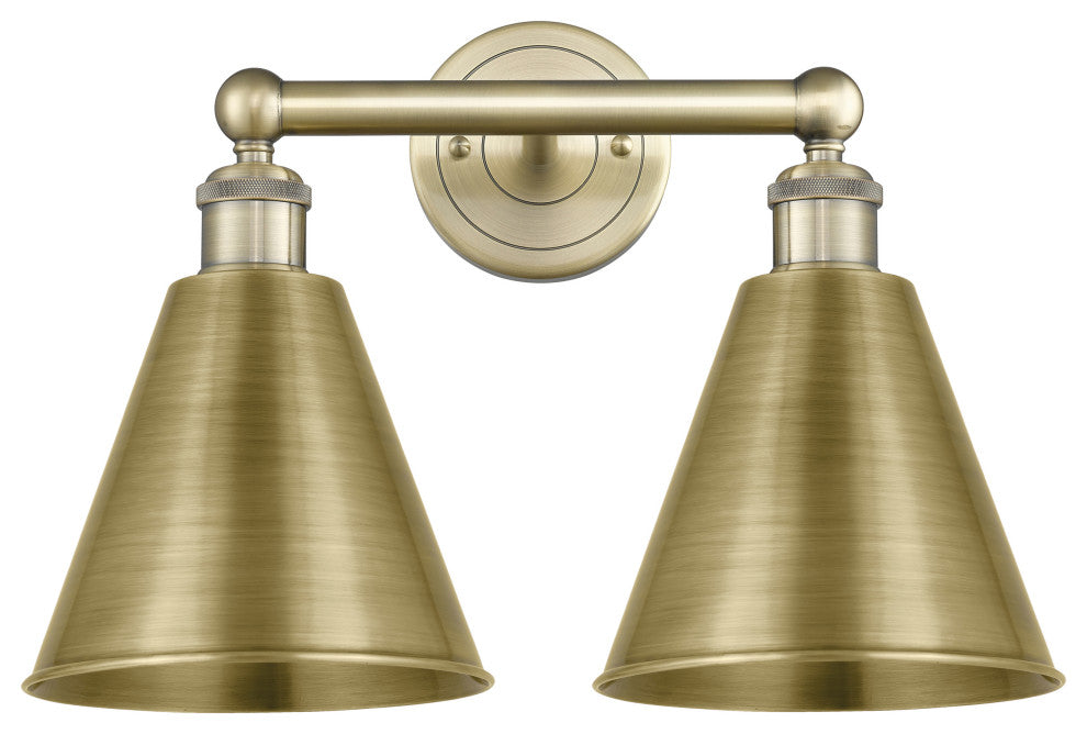 Ballston Cone 2-Light 17" Bath Vanity Light, Antique Brass