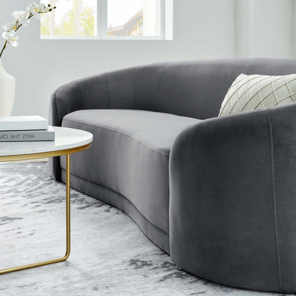 Sofa, Gray, Velvet, Modern, Mid Century Living Hotel Lounge Cafe Lobby