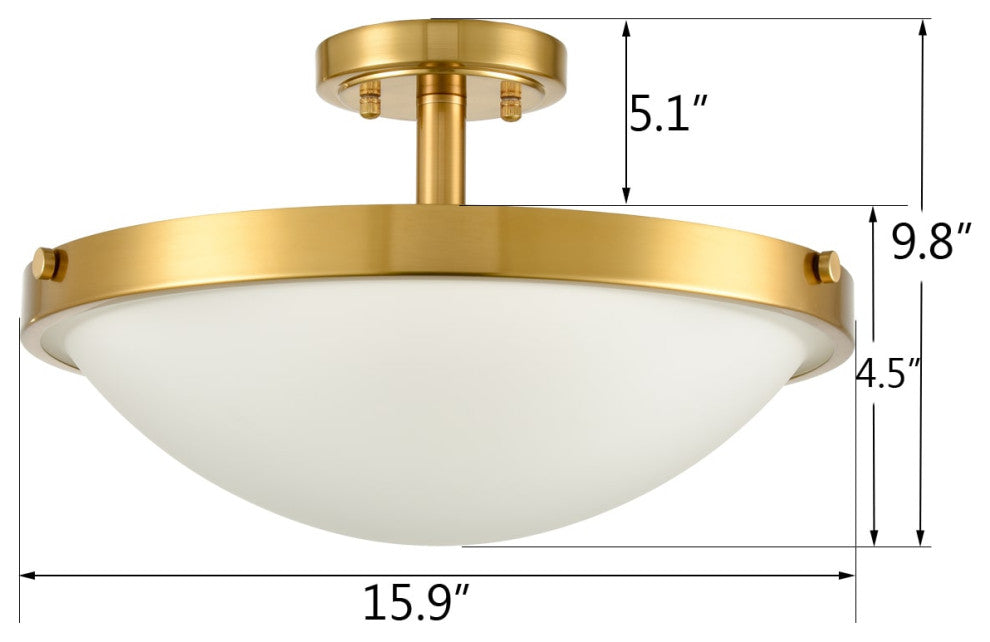 Brass Semi Flush Ceiling Light 3-Light Glass Ceiling Light Fixture