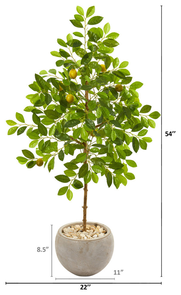 54" Lemon Artificial Tree, Sand Colored Planter