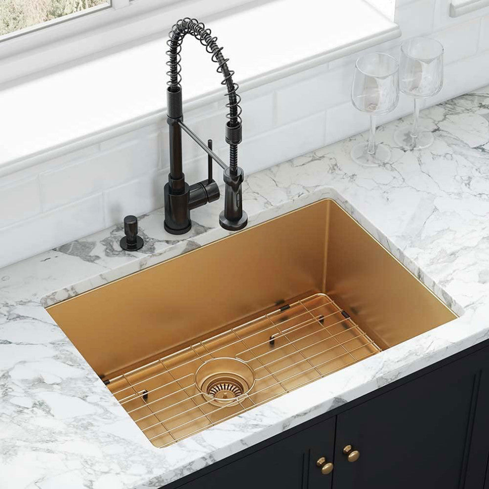 HIGOLD Single Bowl Undermount Kitchen Sink, 10", Nano, PVD Gold