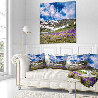 Spring Blooming Crocus Flowers Landscape Printed Throw Pillow, 16"x16"