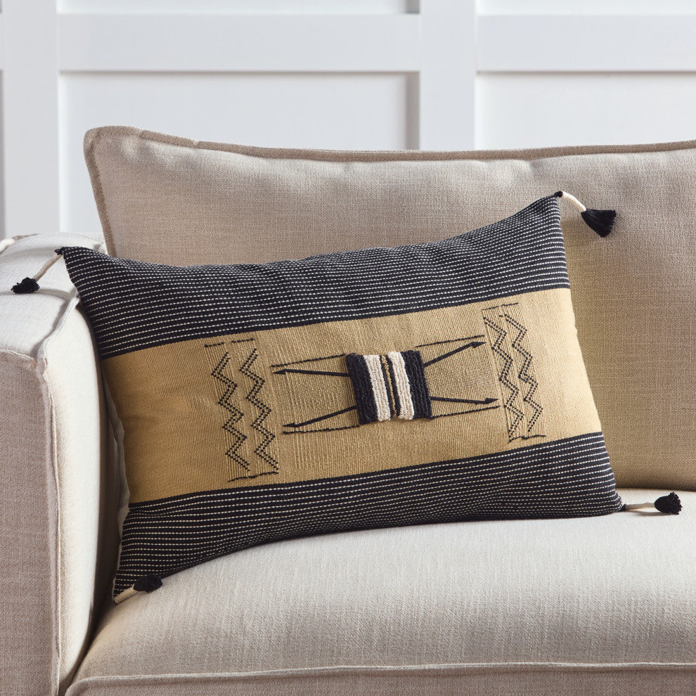 Jaipur Living Sanis Tribal Tan/Black Poly Fill Pillow 16"X24" Lumbar