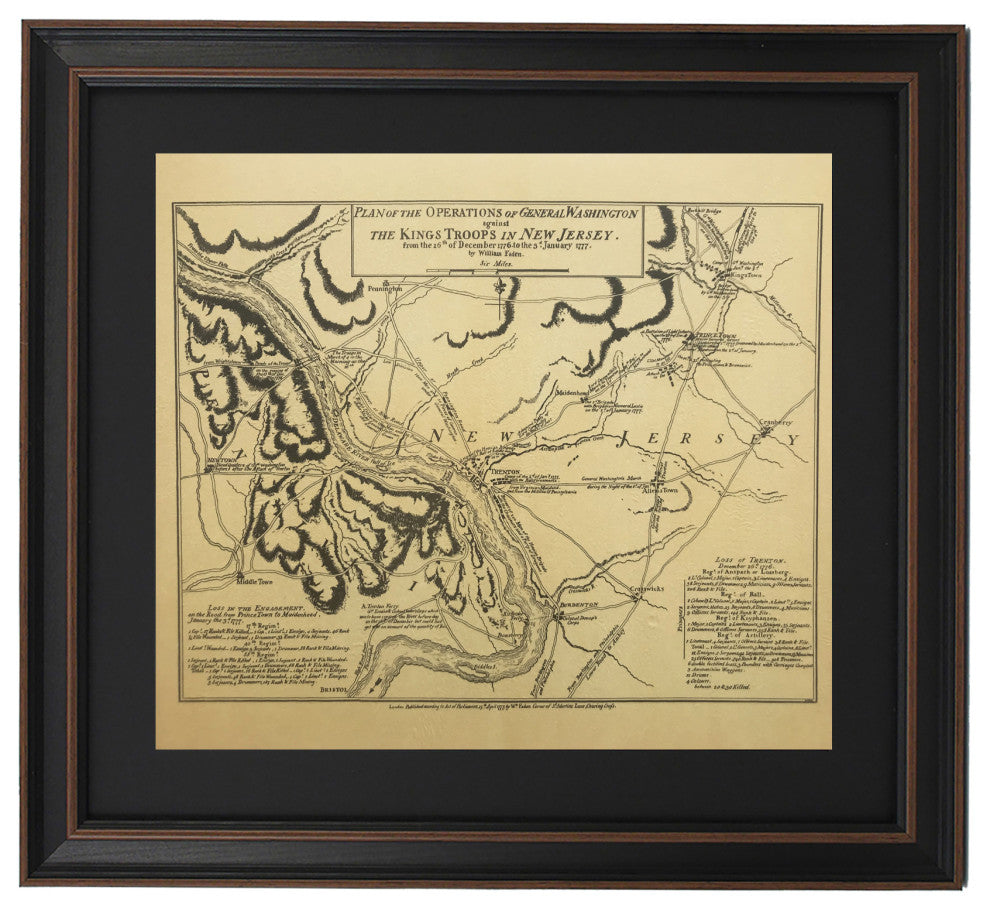 Framed Washington's Crossing Map and Battle of Trenton