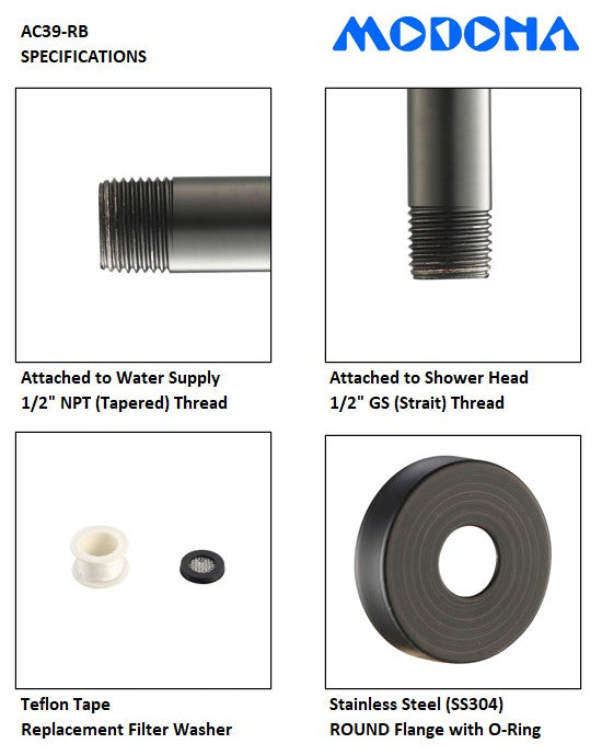 MODONA's 10" Rain Shower Head With 17" ADJUSTABLE Shower Arm, Rubbed Bronze