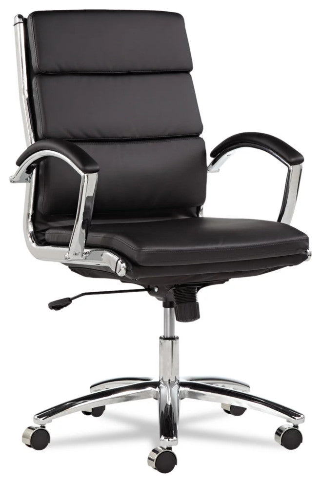 Swivel Office Chair, Cushioned Faux Leather Seat With Adjustable Height, Black