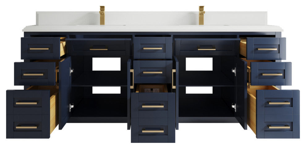 Cambridge 84 Double Sink Bath Vanity in Hale Navy Blue 1.5" White Quartz