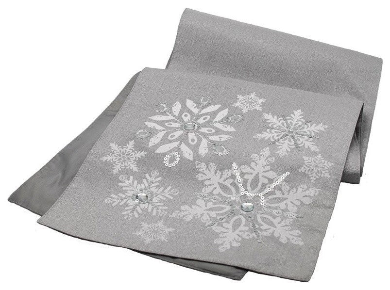 Glistening Snow Christmas Table Runner, Silver, 13''x72''