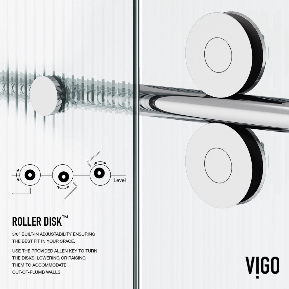 VIGO Elan 56" to 60" W x 74" H Frameless Sliding Shower Door, Chrome, Right, Fluted Glass