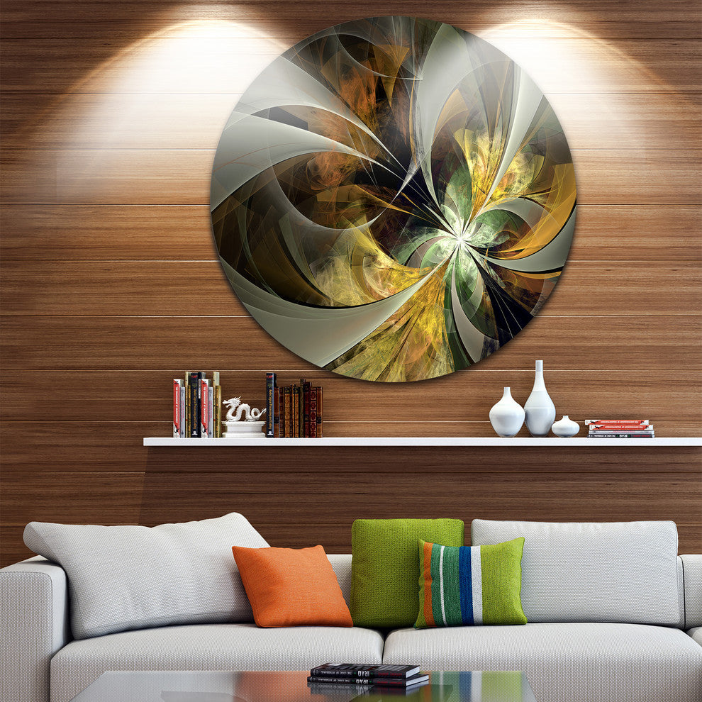 Symmetrical Gold Fractal Flower, Modern Floral Disc Metal Artwork, 36"