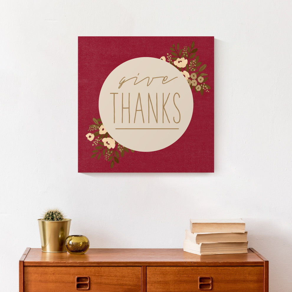 Give Thanks Circle Floral 16"x16" Canvas Wall Art