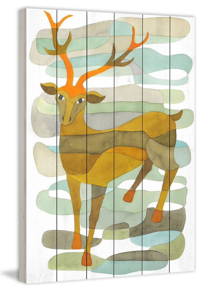 "Stag" Painting Print on White Wood