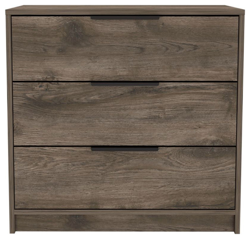 Washington 3 Drawer Dresser with Metal Handles, Dark Brown