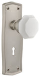 Prairie Plate with Keyhole Privacy Waldorf White Milk Glass Knob, Satin Nickel