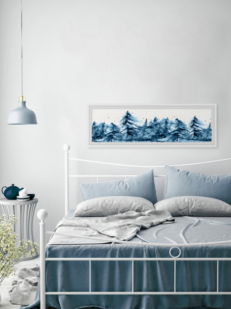 "Blue Foggy Forest" Framed Painting Print, 30x10