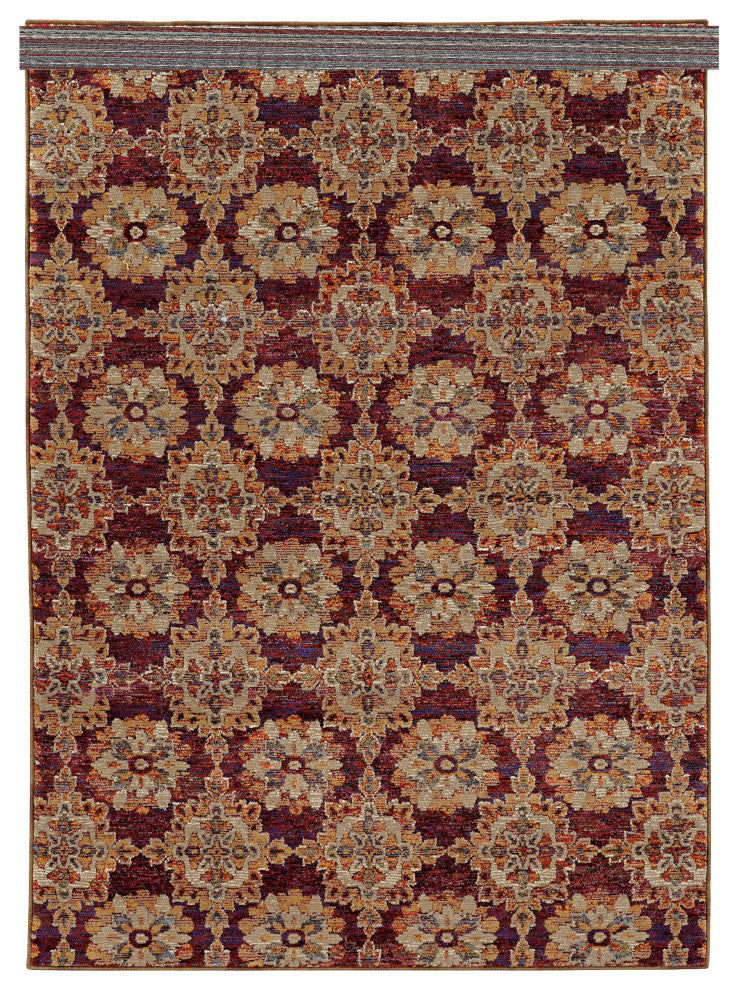 Adeline Floral Panel Traditional Area Rug, Red, 6'7"x9'6"