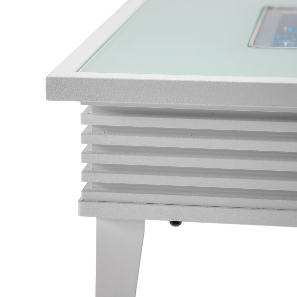 Leisuremod Walbrooke Patio Square Fire Pit Table With Aluminum Slats Frame, White