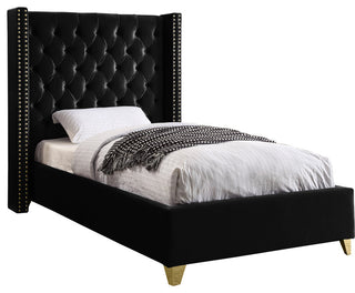 Barolo Velvet Upholstered Bed, Black, Twin