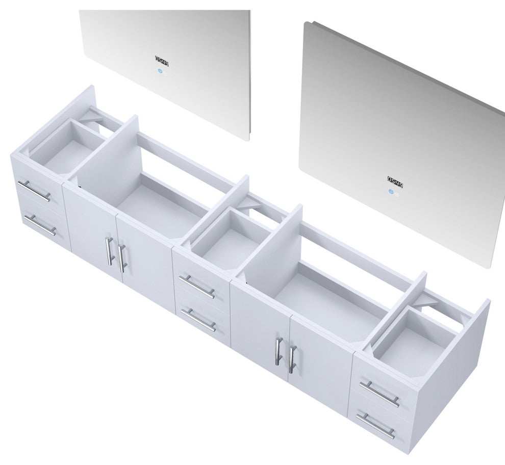 Geneva Transitional Glossy White 84" Double Vanity with 36" Led Mirrors, no Top