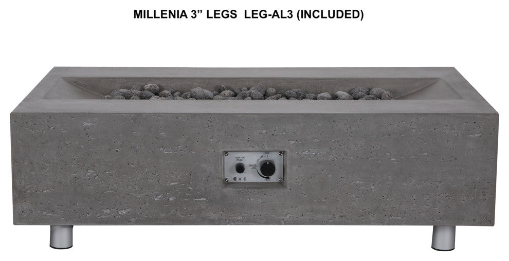 Pyromania Millenia Concrete Fire Pit Table, 48"x30", Slate Gray, Natural Gas