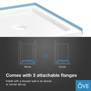 Ove Decors Erika Shower Base Rectangle, White, 34"x32", Center Drain