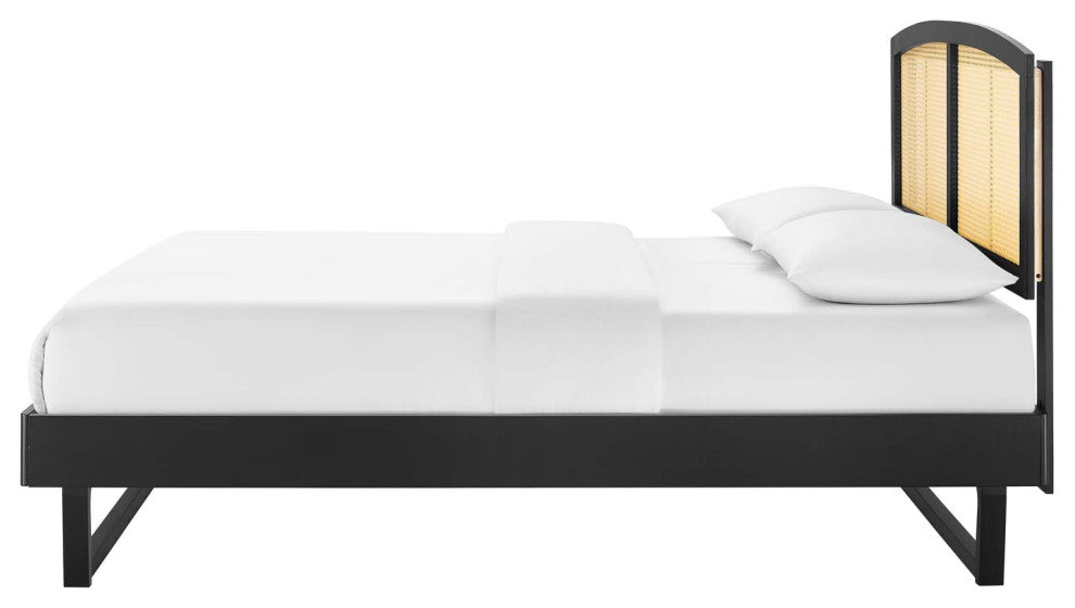 Platform Bed Frame, King Size, Wood, Black, Modern Mid-Century, Bedroom Master