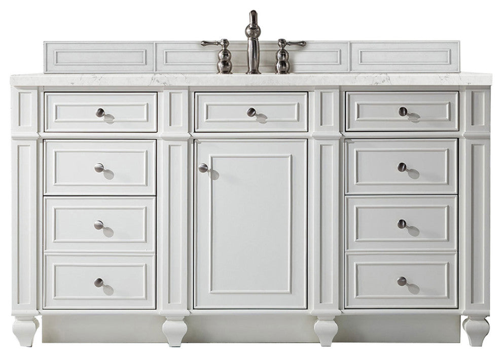 Bristol 60" Single Vanity Bright White, Eternal Jasmine Pearl Quartz