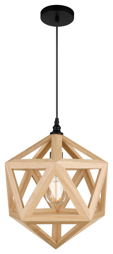 Lante 1 Light Pendant With Black & Wood Finish
