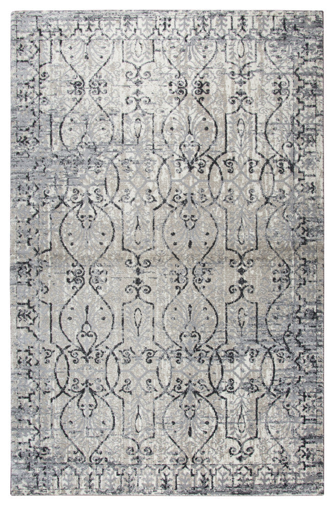 Panache PN6982 Taupe Scroll Work Distress Area Rug, Rectangular 5'3"x7'6"