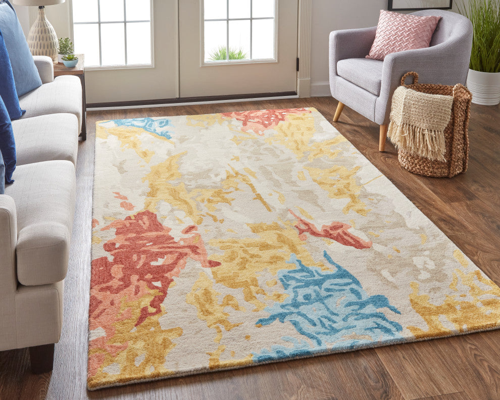 Weave & Wander Everley Wool Rug, Sunny Yellow/Sky Blue, Rug, 4'x6'
