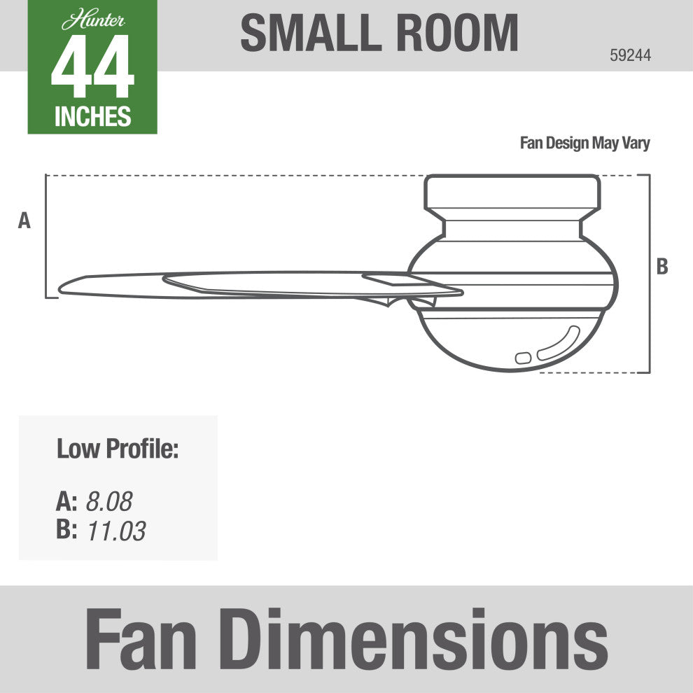 Hunter Fan Company  44" Dempsey Low Profile  Ceiling Fan With Light + Remote, Fresh White