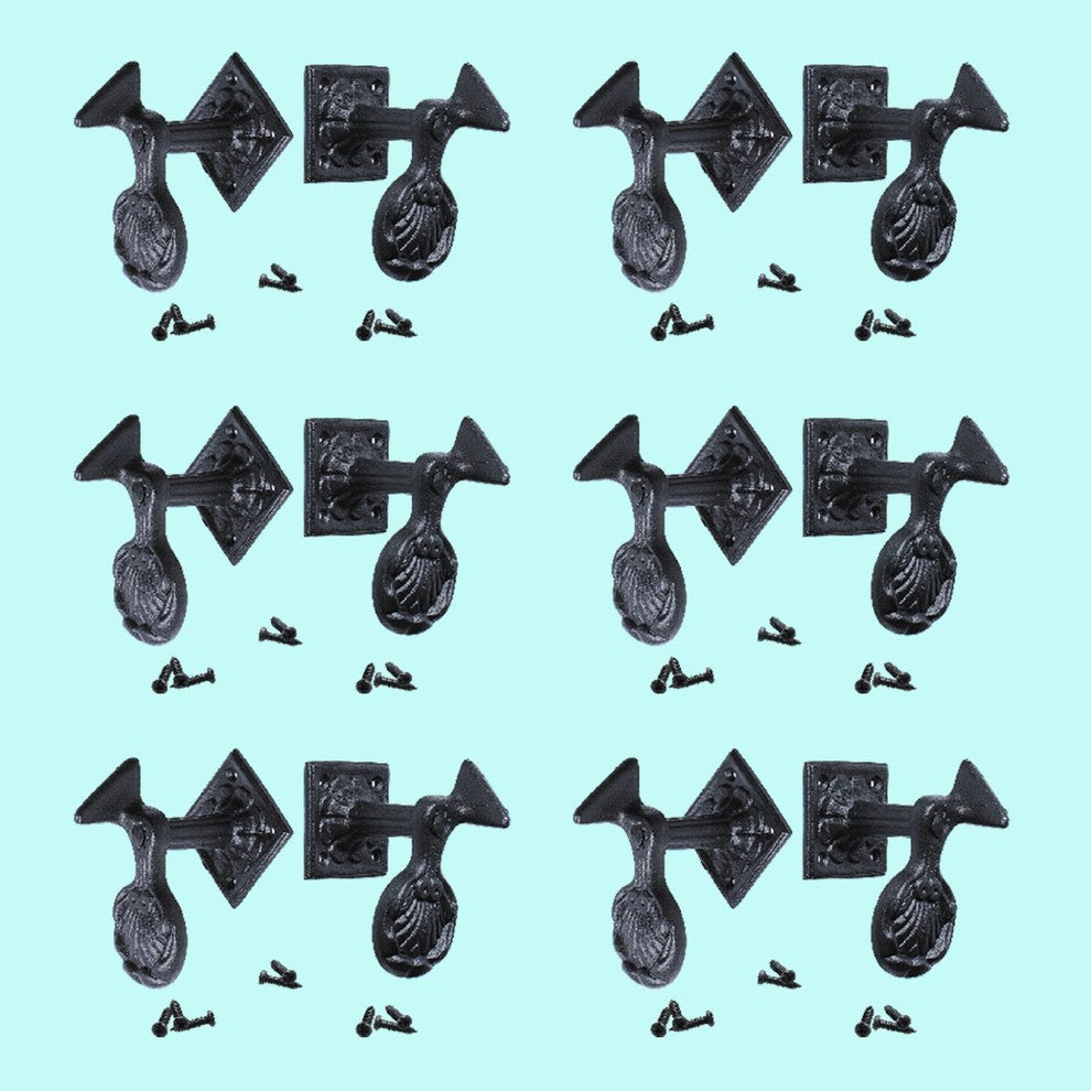 Black Shutter Dog Wrought Iron Seashell Wood Mount Pack of 6 Renovators Supply