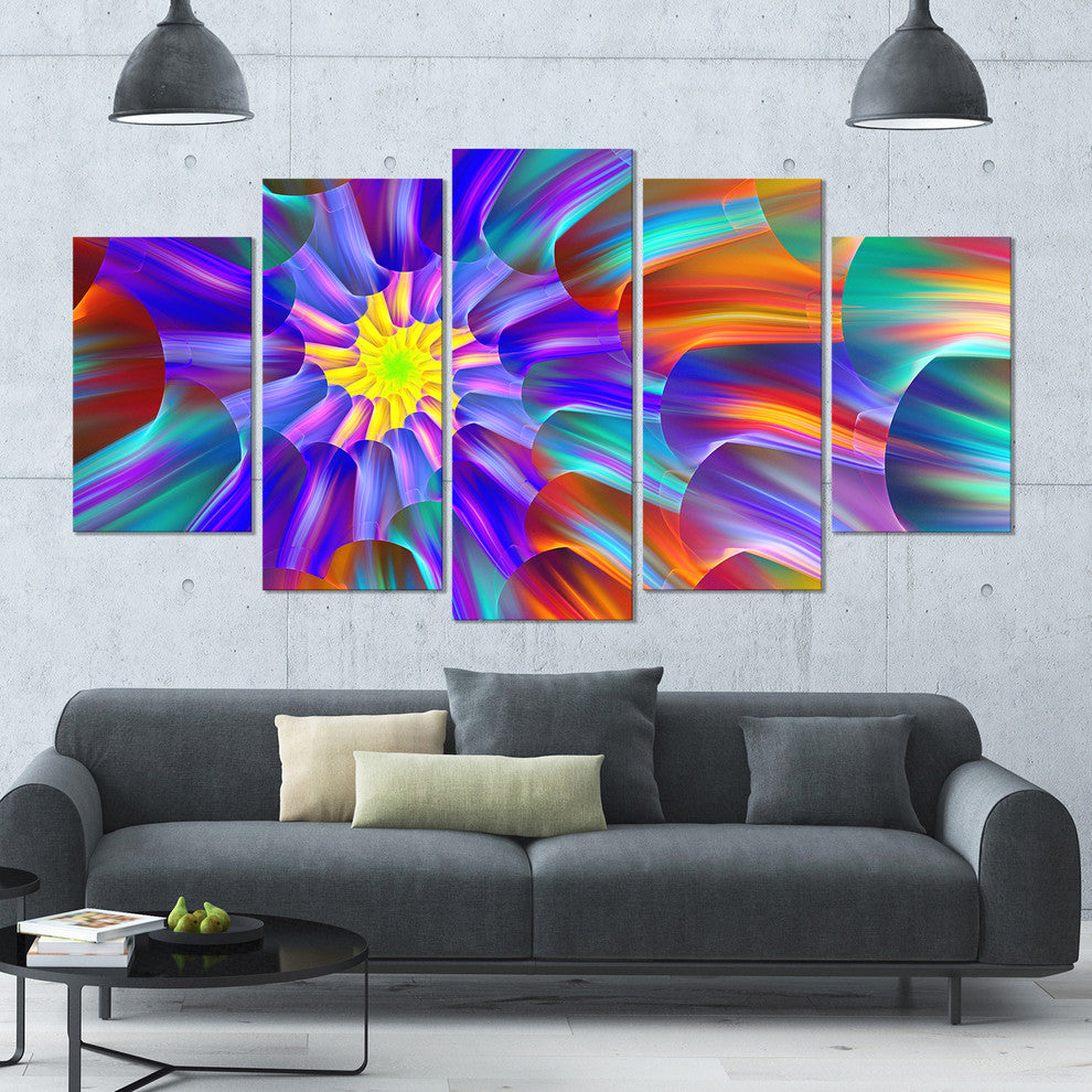 Spectacular Stain Glass with Spirals, Floral Canvas Art Print, 60"x32", 5 Panels
