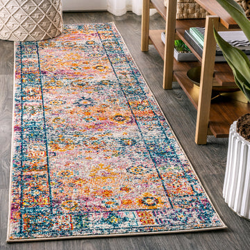 Bohemian Flair Boho Vintage Faded Area Rug, Cream/Navy, 2x8