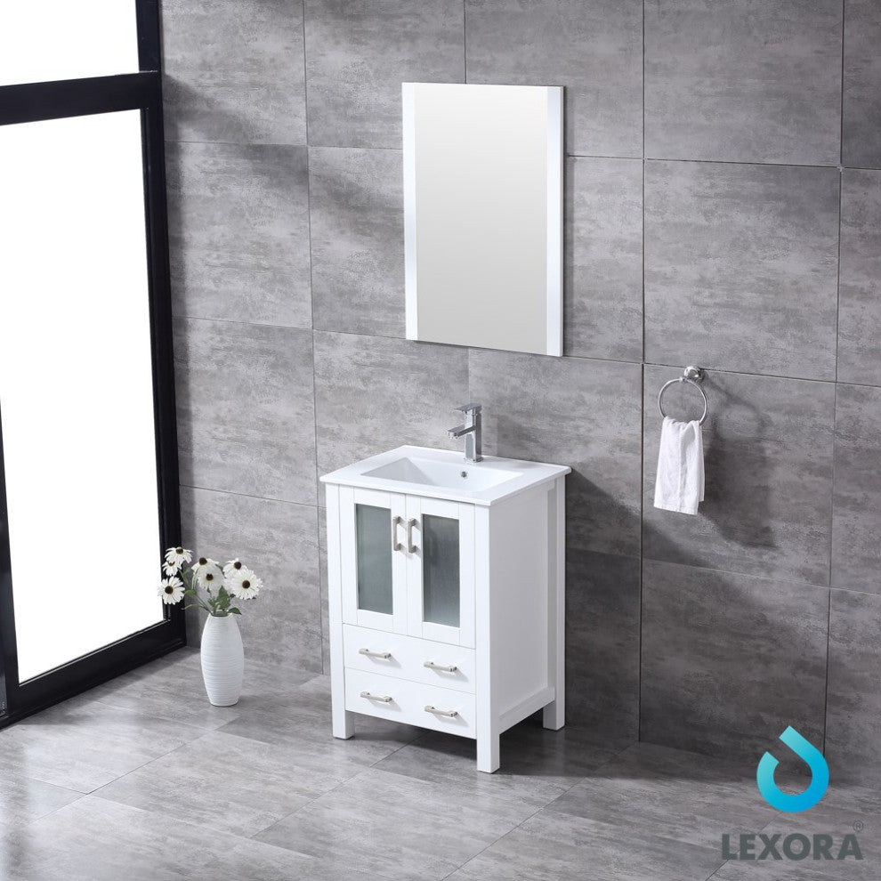 Volez 24" Single Vanity Cabinet Integrated Top Integrated Sink, 22" Wall Mirror
