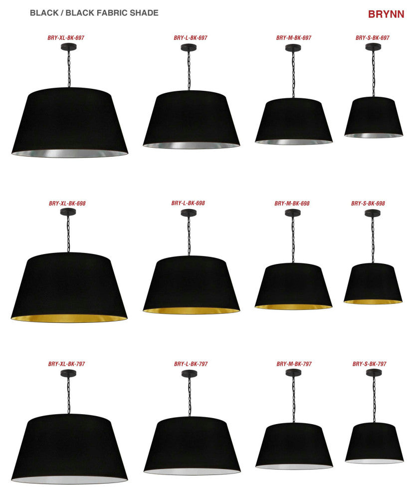 1 Light Brynn Medium Pendant, Black/Gold Shade, Black