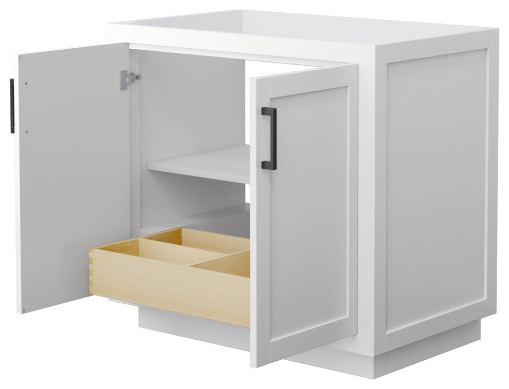 36" Single Bathroom Vanity, White, No Countertop, No Sink, Black Trim