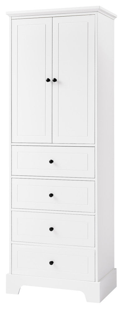 24 in. W x 68 in. H MDF Bathroom Storage Cabinet with Two Doors and Four Drawers, White