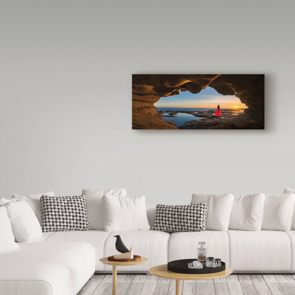 Jingshu Zhu 'Cave Woman In Red' Canvas Art, 19"x8"