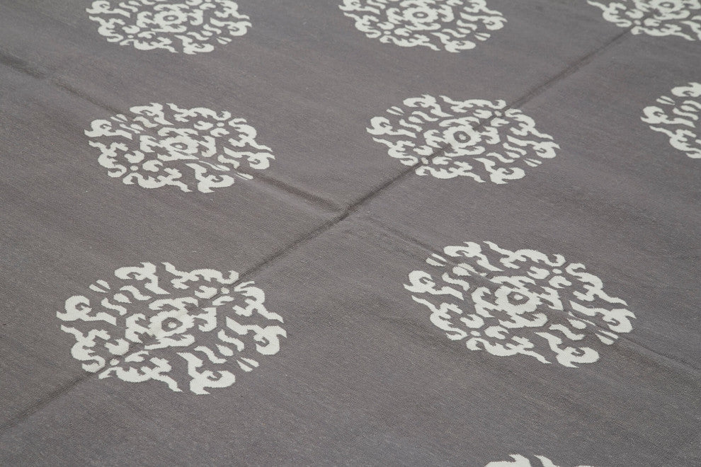 Rug N Carpet - Handmade Wool 9' 1'' x 11' 8'' Modern Design Dhurrie Kilim Rug