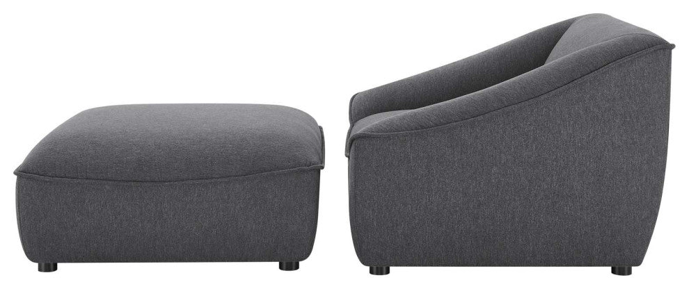 Armchair Accent Chair and Ottoman, Fabric, Dark Gray, Modern, Lounge