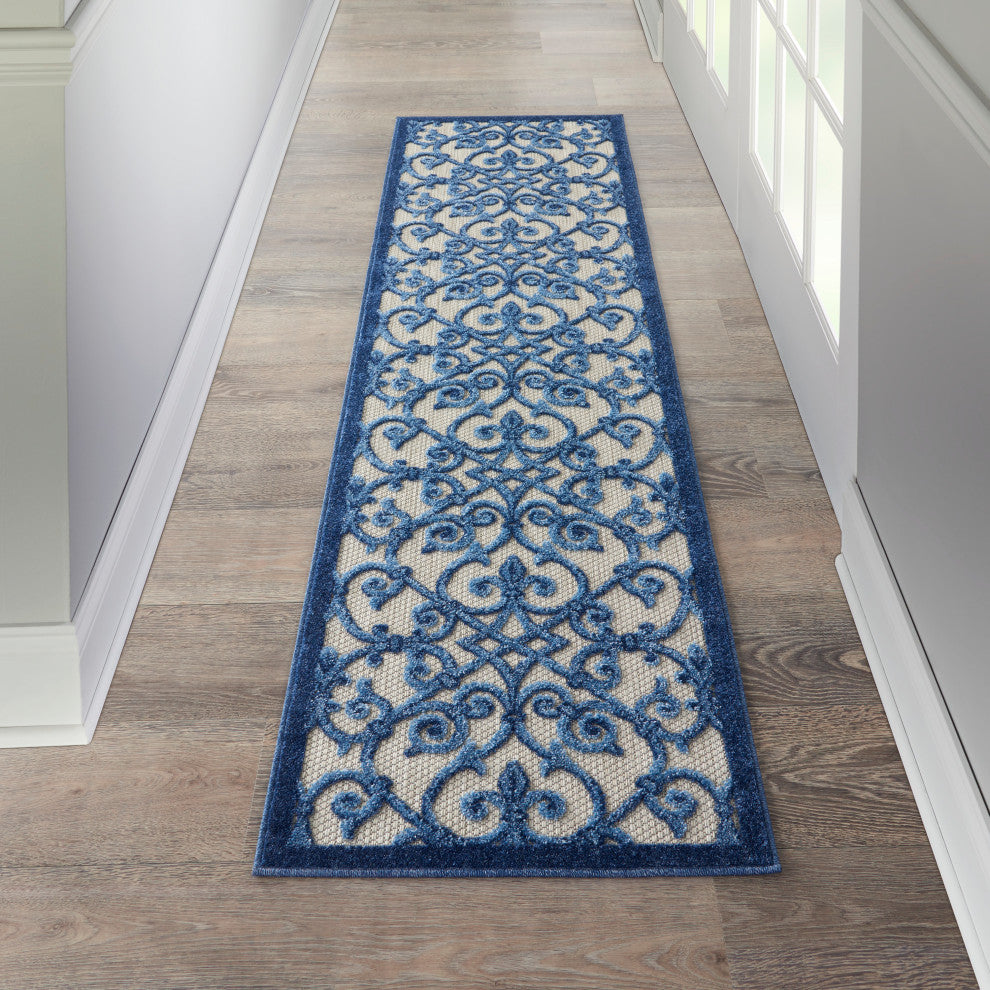 Nourison Aloha 2'3" x 10' Grey Blue Contemporary Rug